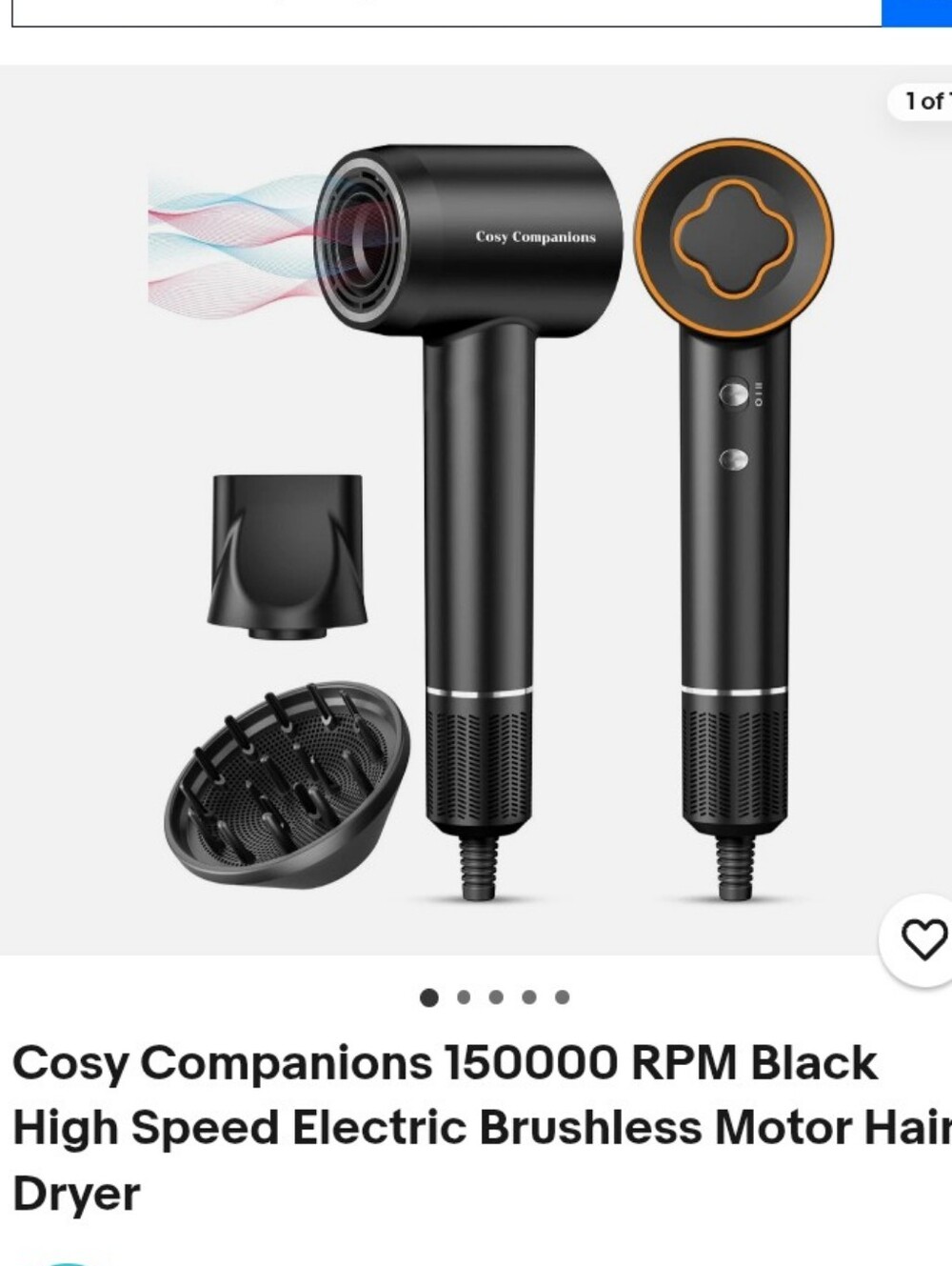 Cosy Companions Black High-Speed Hair Dryer with Attachments